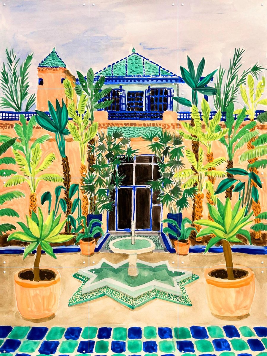 IXXI Jardin Majorelle, Palmartprints - 60 x 80 cm - Gratis ophangtool - Grote wanddecoratie en posters - Illustraties, Speels, Kleurrijk, Geometrische