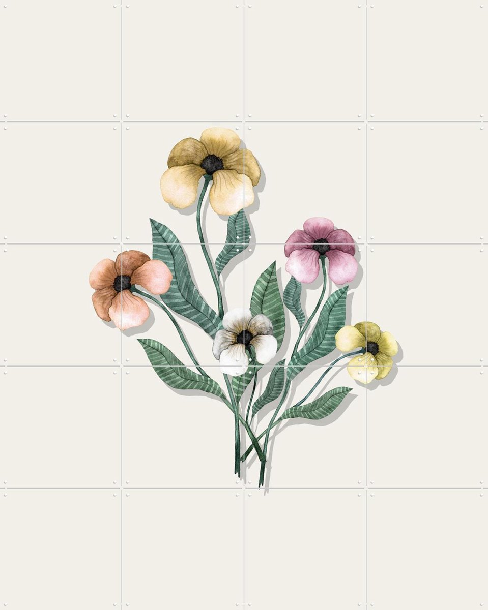 IXXI Pastel Flower Bouquet, Palmartprints - 80 x 100 cm - Gratis ophangtool - Grote wanddecoratie en posters - Illustraties, Slaapkamer, Woonkamer