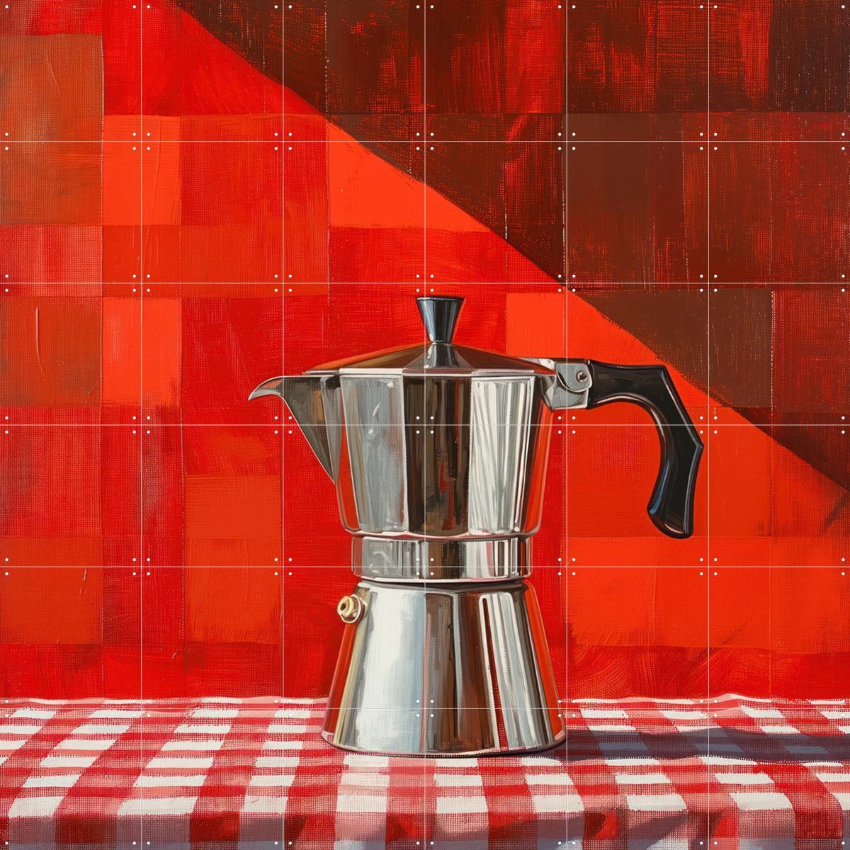 IXXI Silver Italian Percolator - Red Checkered, OTTI - 120 x 120 cm - Gratis ophangtool - Grote wanddecoratie en posters Eetkamer, Woonkamer, Keuken