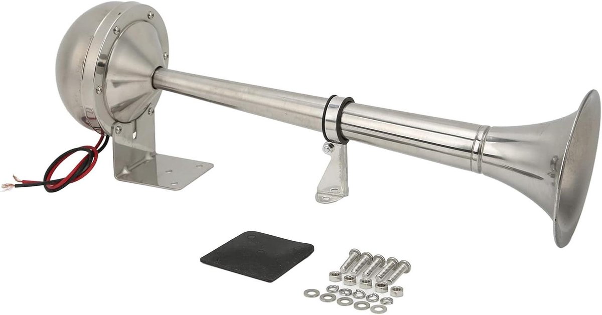 claxon luchthoorn, trumpet luchthoorn, krachtige enkele claxon, 128 dB, 12 V, 30 W, van roestvrij staal, voor boten, caravans en vrachtwagens