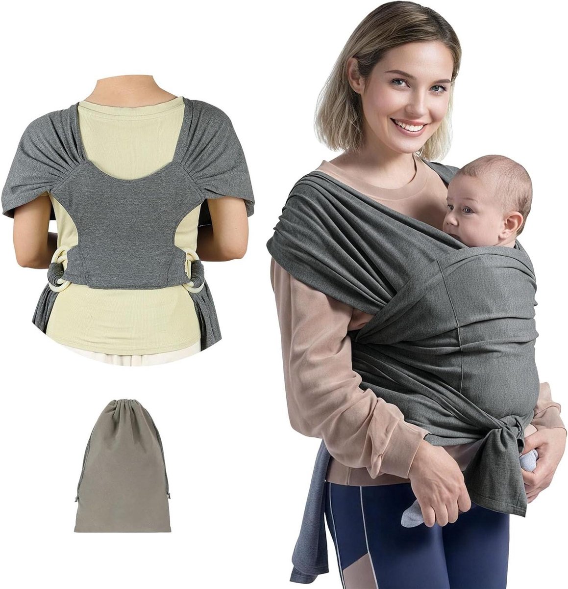 Babydrager - Draagdoek Babyrugzak - Baby Comfort - Ergonomisch Ontwerp - Tot 22 kg - Donkergrijs