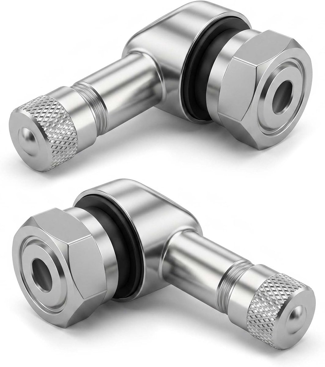 2pcs Aluminium Hoekventielen Motorfietsen Met Rubberen Afdichting, Zilver | Hoekventiel, Eenvoudig Te Installeren, Geschikt Voor Diverse Bandentypes, 90° Metalen Ventielen Voor Motorfietsen, Fietsen