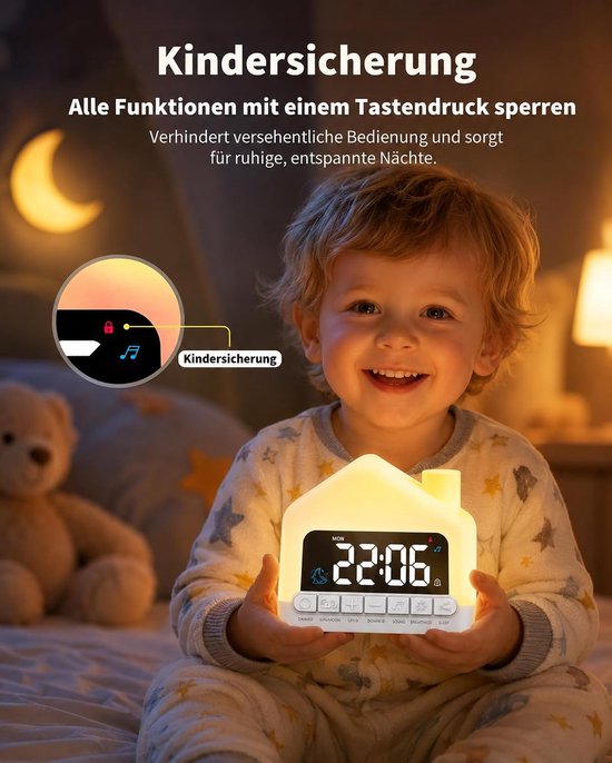 Kinderwekker Slaaptrainer - Nachtlampje Kinderkamer - Ondersteunen Routine - Zon Maan Symbool - RGB Kleuren - Wit — afbeelding 3