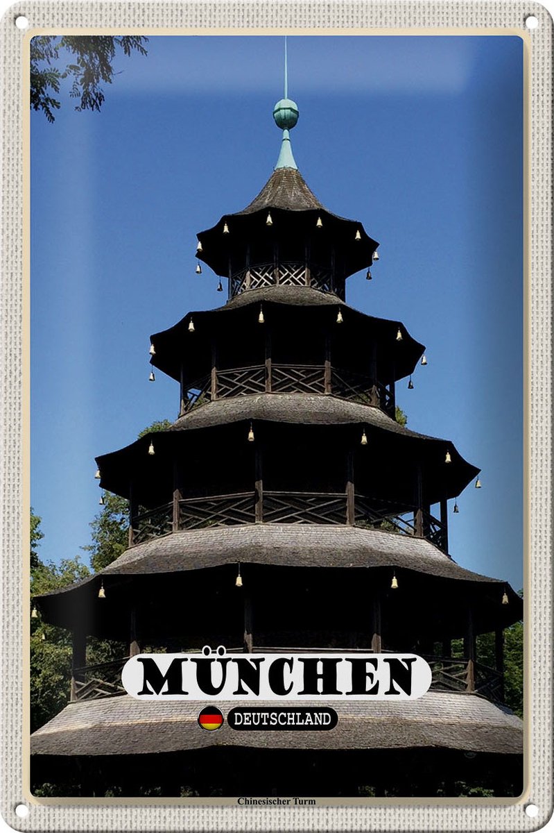 Blechschild Städte München Chinesicher Turm Baukunst 20x30cm