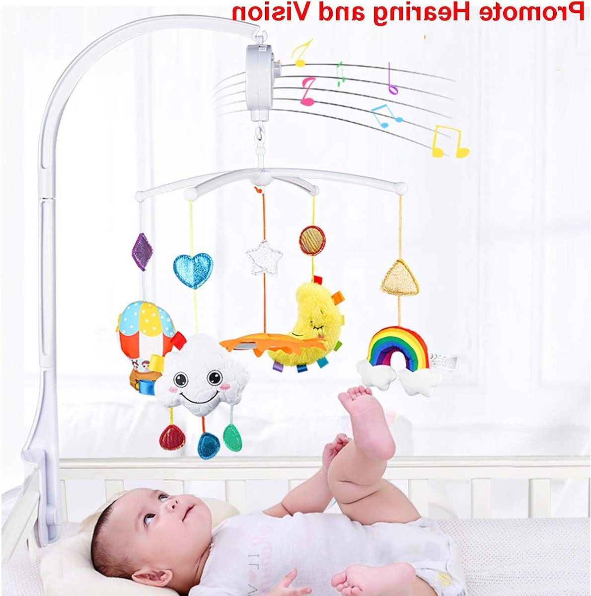 Baby Mobiel Babybed - Muziekdoosje Baby Babyhanger - Baby Vermaken - Mechanisch Muziekdoosje - 66 cm Hoog - Wit
