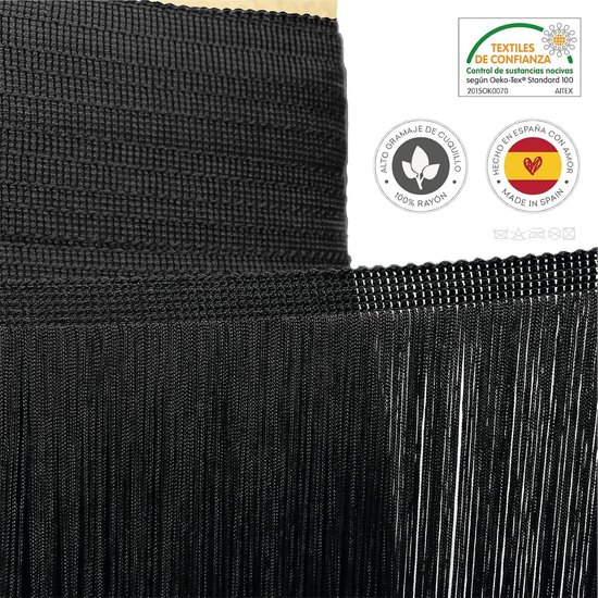 = Cuquillo-franjes om te Naaien van Flamenco en Sevilla. Samenstelling Rayon 100%. Lengte van 50cm. 5m Stukken - (Zwart) — afbeelding 2