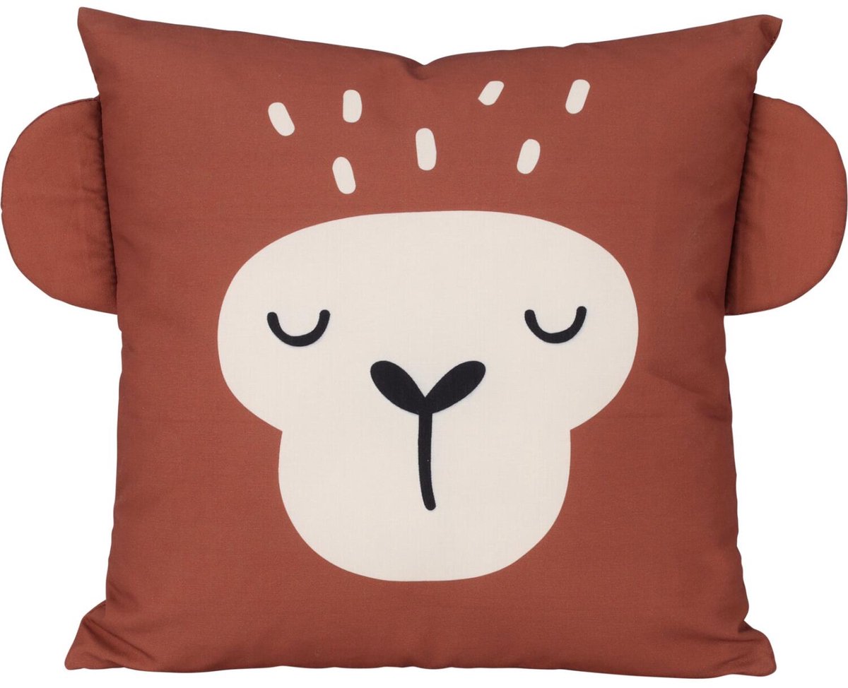 Home & Styling Dieren sierkussen kinderkamer - Aapje - bruin - 40 x 40 x 8 cm - polyester