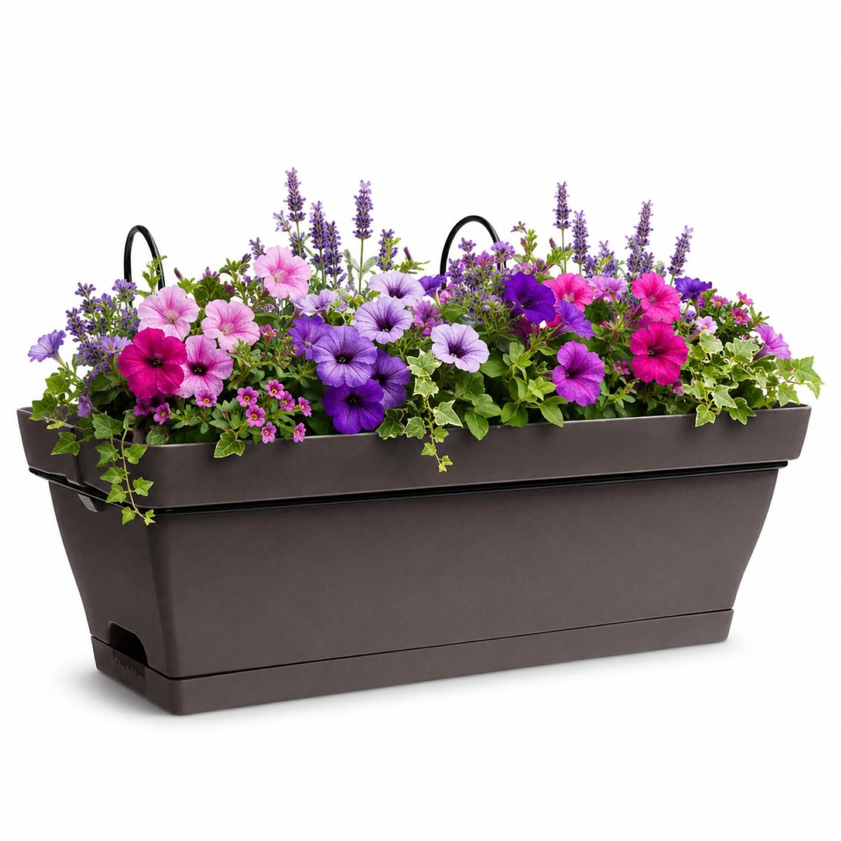 EDA Romeo balkon bloempot / plantenbak - kunststof - taupe - 28 x 19 x 13 cm - met ophangbeugels