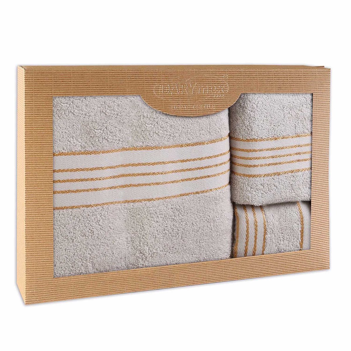 Darymex Premium - Handdoekenset - 3-delig (30x50, 50x90 & 70x140) - 100% Katoen - Kleur Asgrijs in Luxe Cadeaudoos
