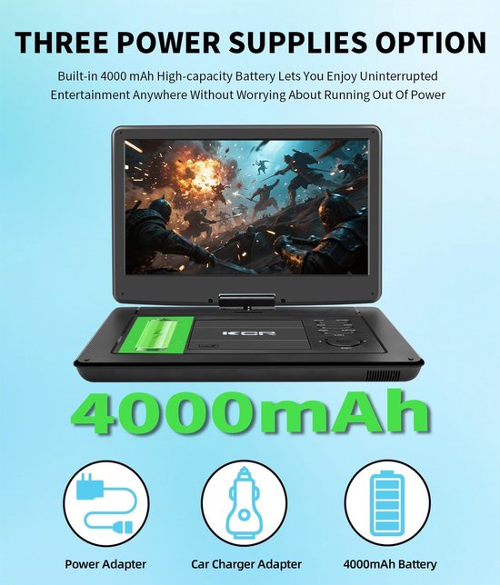Draagbare DVD Speler - Auto DVD Speler - Onderweg Entertainment - Ingebouwde TV Tuner - 15.6 Inch Scherm - Zwart — afbeelding 4