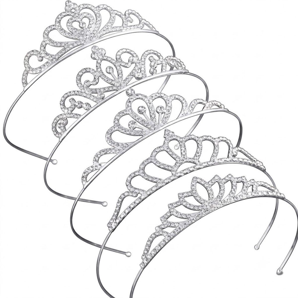 Zilverkleurige witte tiara dames met transparante sierstenen en hartvormig kroon ontwerp haar accessoire voor bruiloft gala feest prinsessen look met opengewerkte details