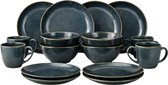 Mica Decorations Racco Serviesset 4 Personen - Set van Steengoed met Borden en Soepkommen - Vaatwasserbestendig en Krasvast Serviesgoed - Mokken Inbegrepen - Donkergrijs