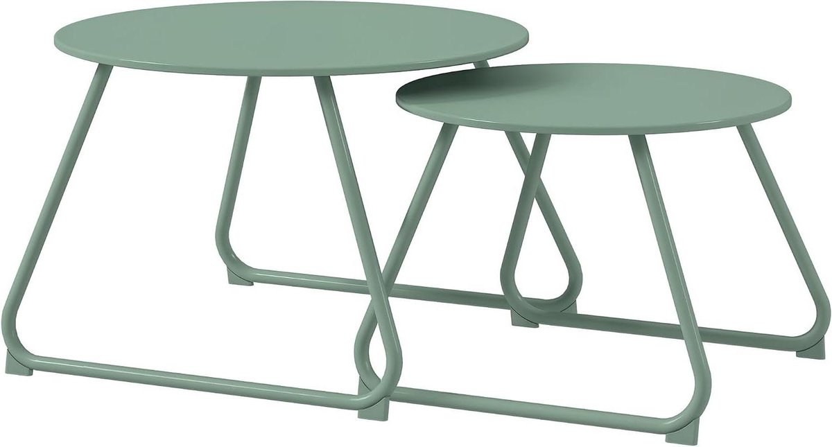 Salontafel Set - Bijzettafels Tuin - Buiten Leven - In elkaar Schuifbaar - Ø 60 en 48 cm - Groen