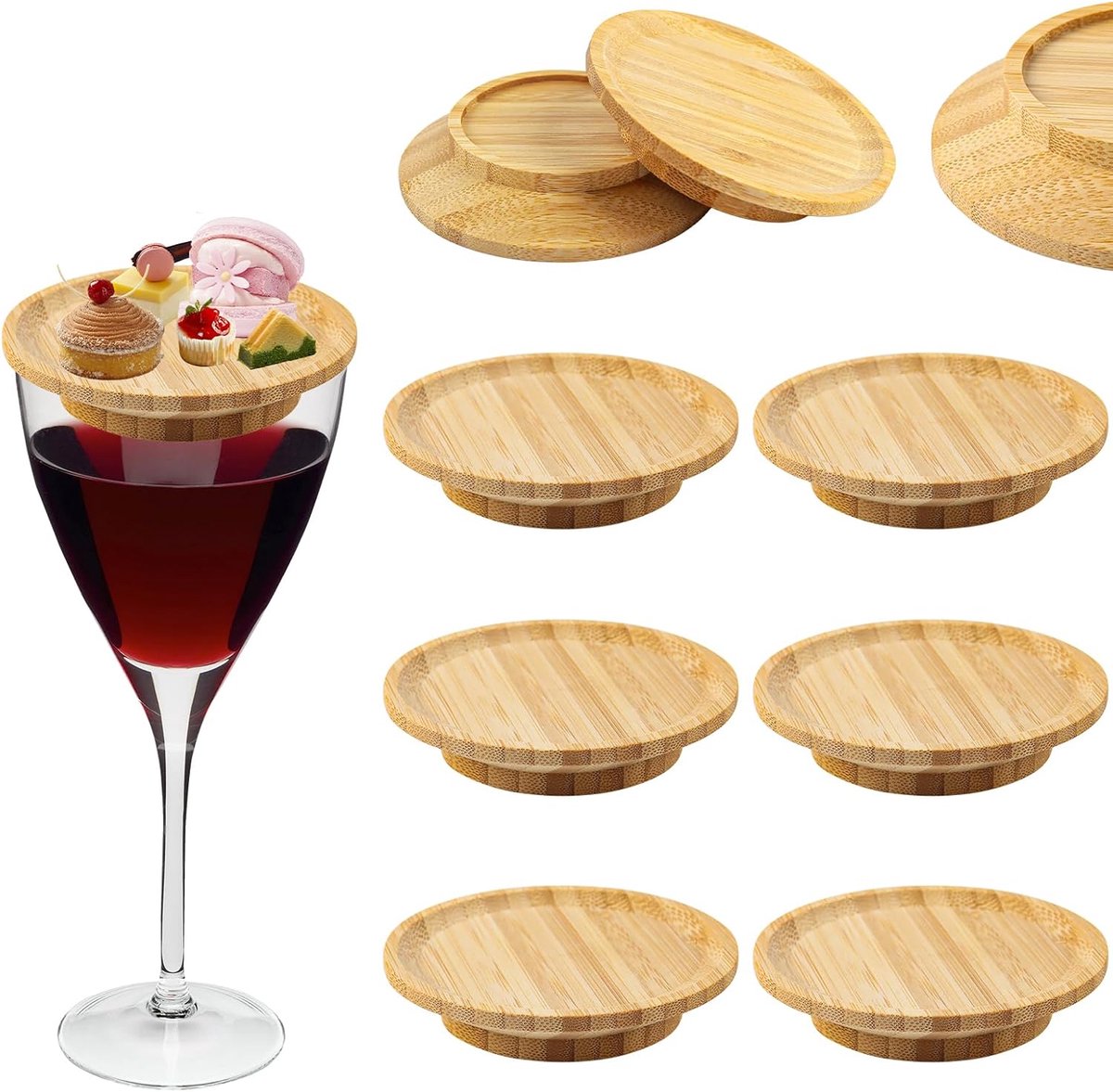 6 stuks toppers voor wijnglazen, wijnglazen, toppers van hout, topper voor wijnglazen en worstglazen, voor familiediners, desserts, dranken en feestaccessoires