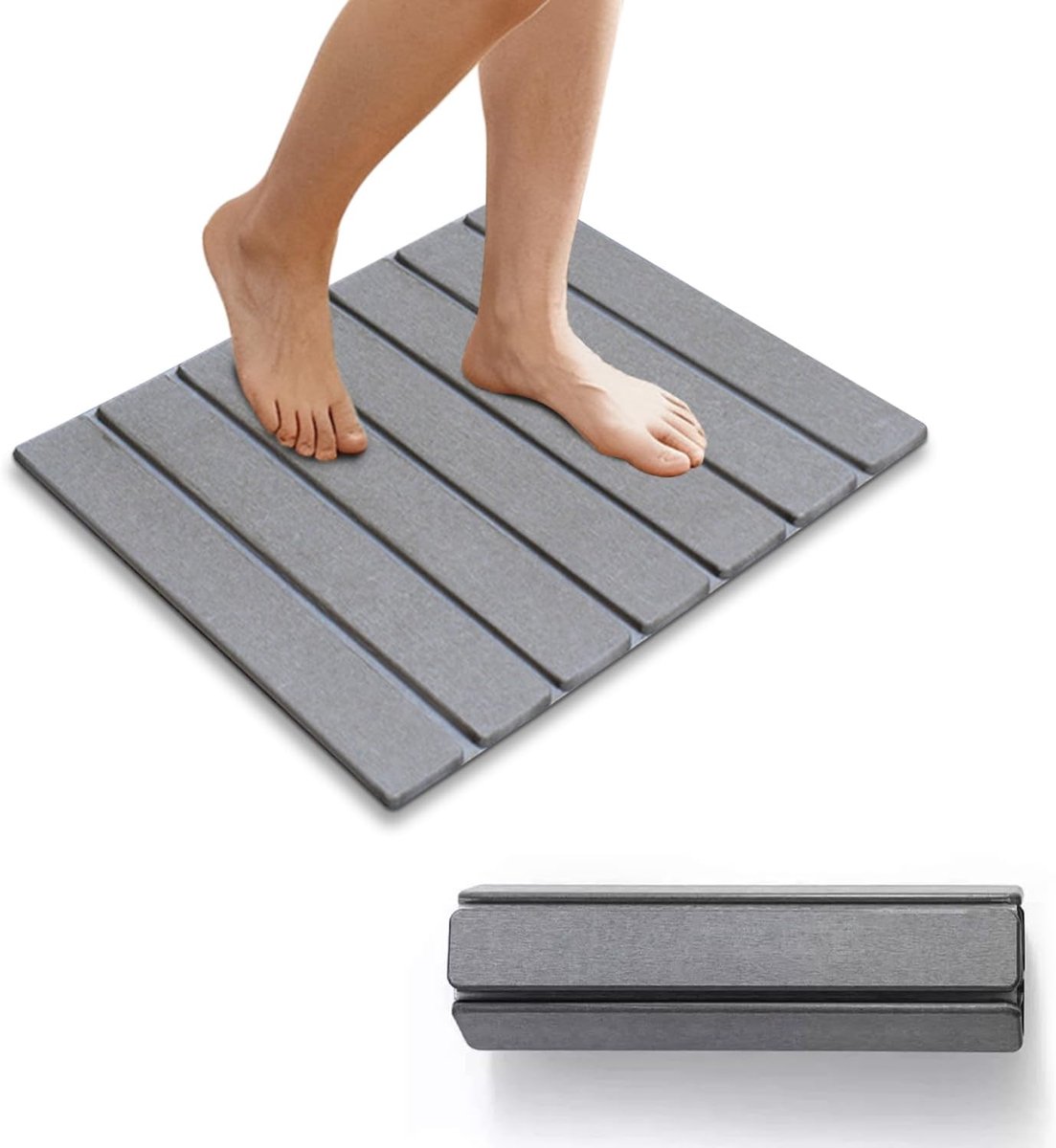 SnelShoppen - Opvouwbare badmat van natuursteen, antislip, sneldrogend, super absorberend, lichtgrijs, maat M, voor badkamer, keuken en huishouden