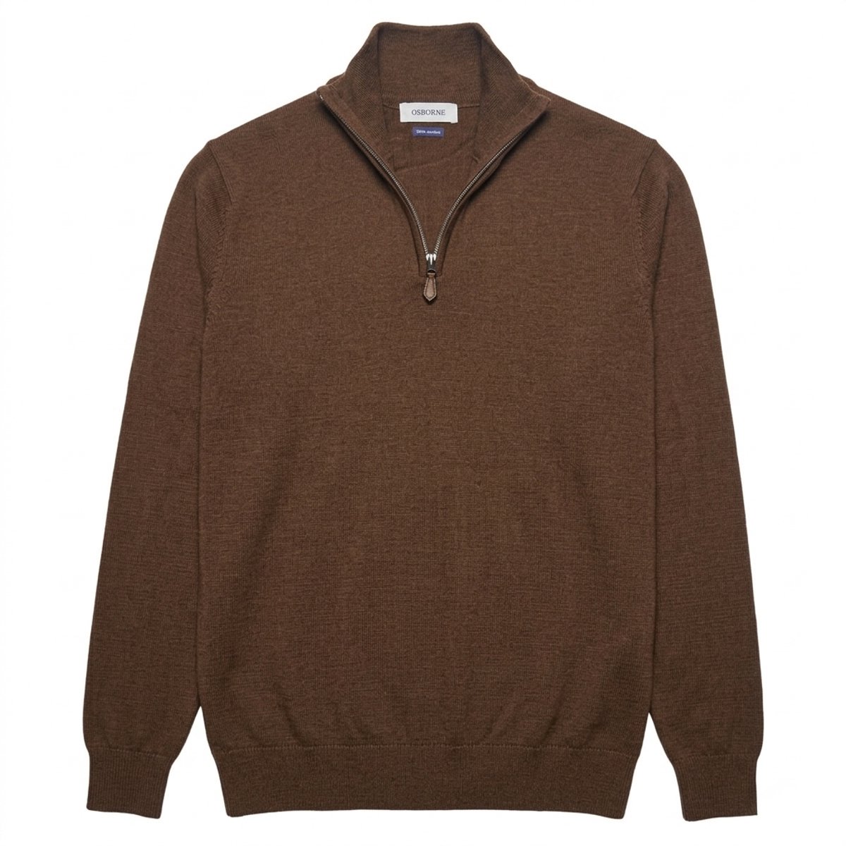 Osborne Knitwear Trui met halve rits - Merino wol - Tobacco - XL