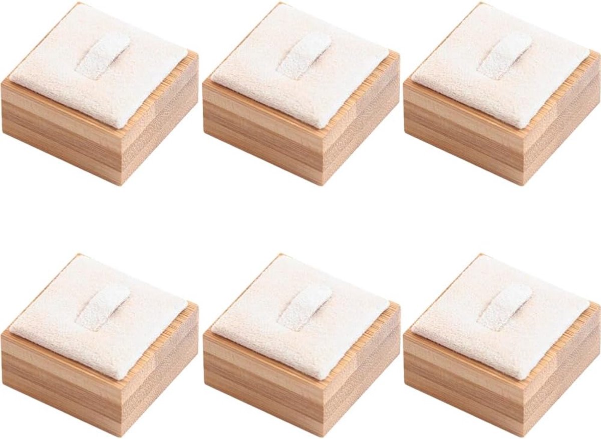 6 Stks Houten Ringen Display Stand, Ring Display Houders voor Ring Earring Display en Opslag (Beige)