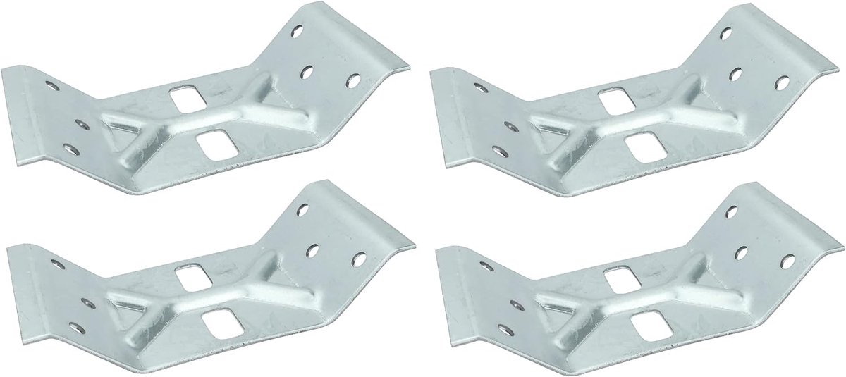 - Set van 4 - binnenhoekhouder voor tafelpoten - versterkte montageplaten - 148 x 75 x 2 mm - van verzinkt staal - geribbelde metalen bevestiging - C50342