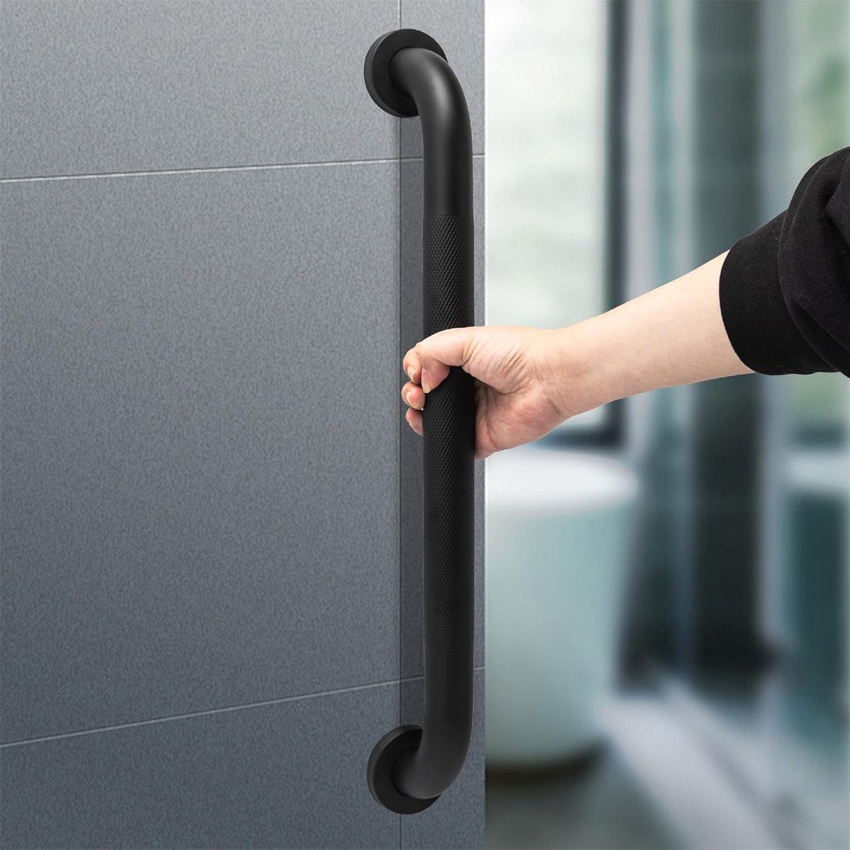 Handgreep Badkamer Roestvrij Staal met Geribbeld Oppervlak,Antislip Handgrepen voor Senioren,Douchegreep voor Badkuip,Toilet,Badkamer,Keuken,Trapleuning 50cm Mat Zwart