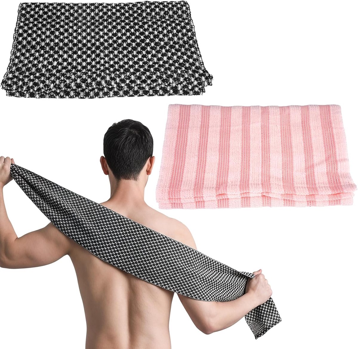 2 Stuks Rug Scrub Handdoek, Extra Lange Japanse Scrubdoek 90×25cm | Japanse Exfoliërende Handdoek, Extra Lange Exfoliërende Lichaamshanddoek, voor Vrouwen Mannen Reiniging Schuim Verwijdering