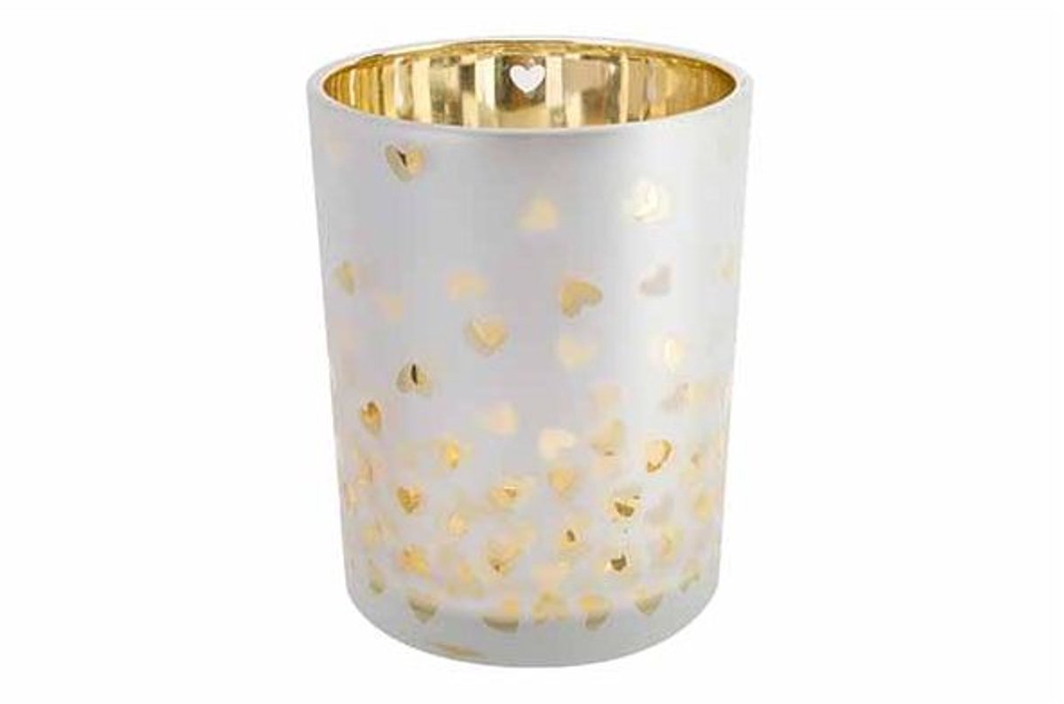 Theelichthouder Golden Hearts Wit D10xh1 2,5cm Glas