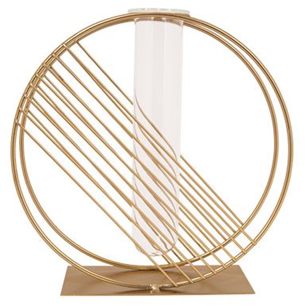Vaas Circle Glass Tube 4,5x18cm Goud 20x 7xh20cm Rond Metaal