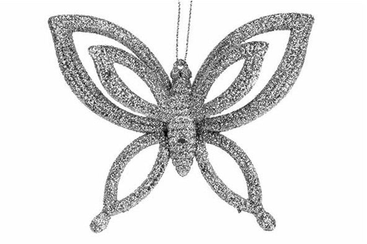 Hanger Butterfly Glitter Zilver 10x2,5xh 8,5cm Kunststof