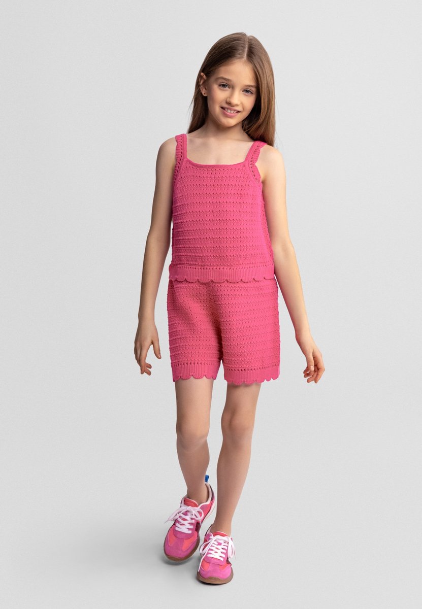 Minoti meisjes jumpsuit gehaakt roze - katoen