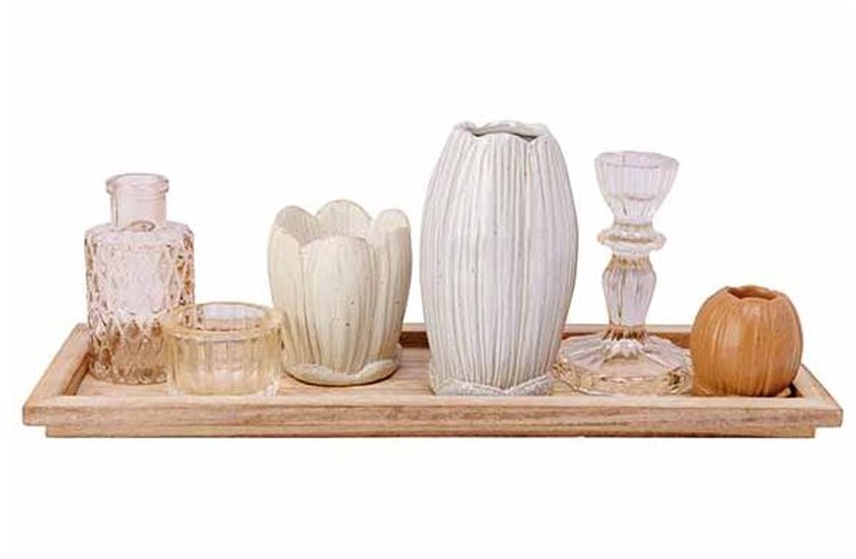Theelichthouder Set6 On Plate Creme 36x1 2xh12cm Glas