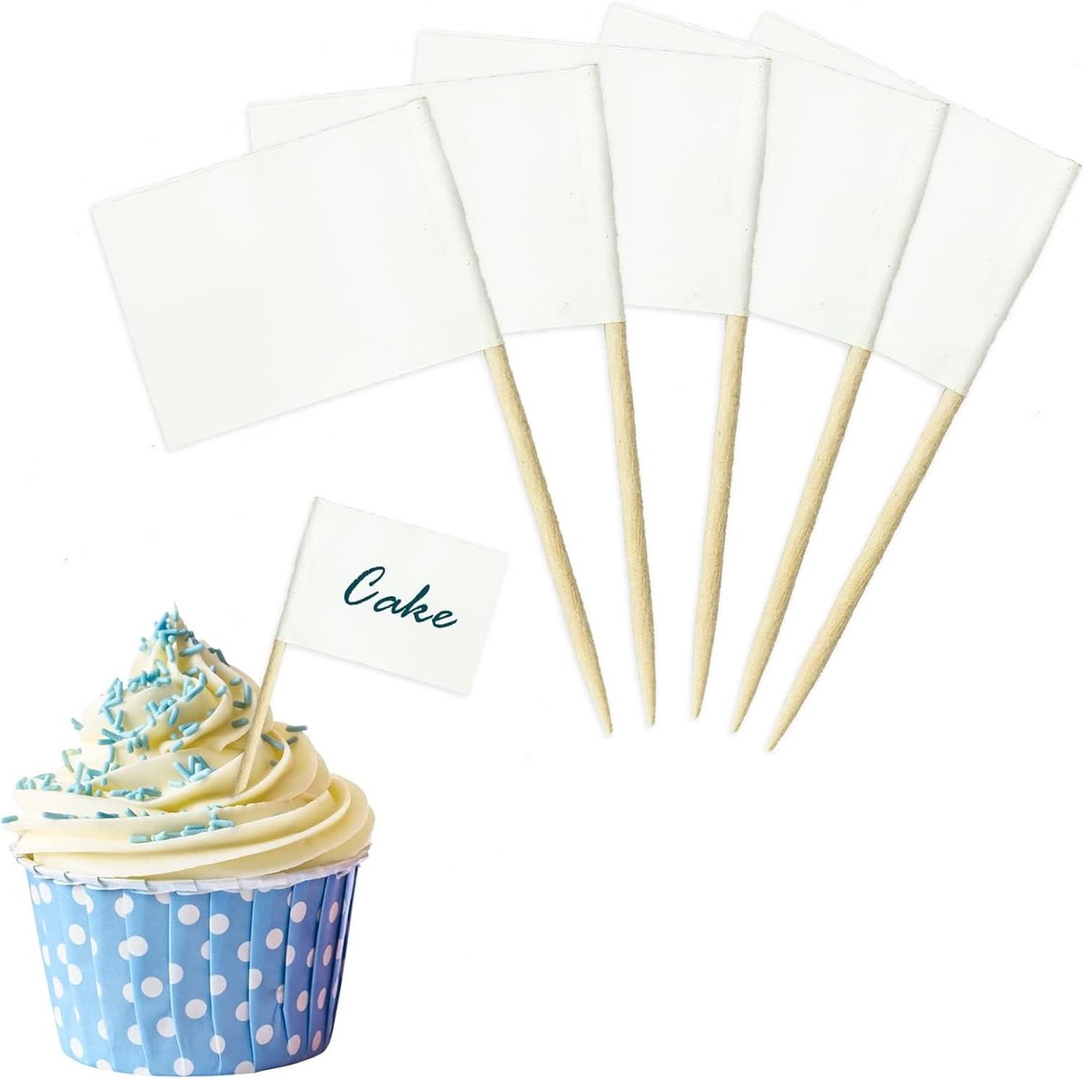 100 stuks lege tandenstokervlaggen, kraftpapier voedsellabels, fruitplectrums, mini-voedselvlaggen, taarttoppers, feestvoedselplectrums voor feest, verjaardag, cake, voedsel, kaasbord, kaasmarkeerders