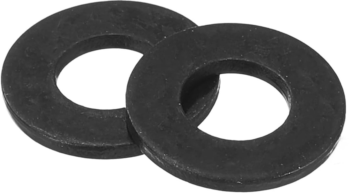 Platte sluitringen, M4, koolstofstaal, 4,3 mm x 12 mm DE x 1 mm dikte voor schroefbouten, reparaties, fabrieken, keukens, winkels en buitenbouw, zwart