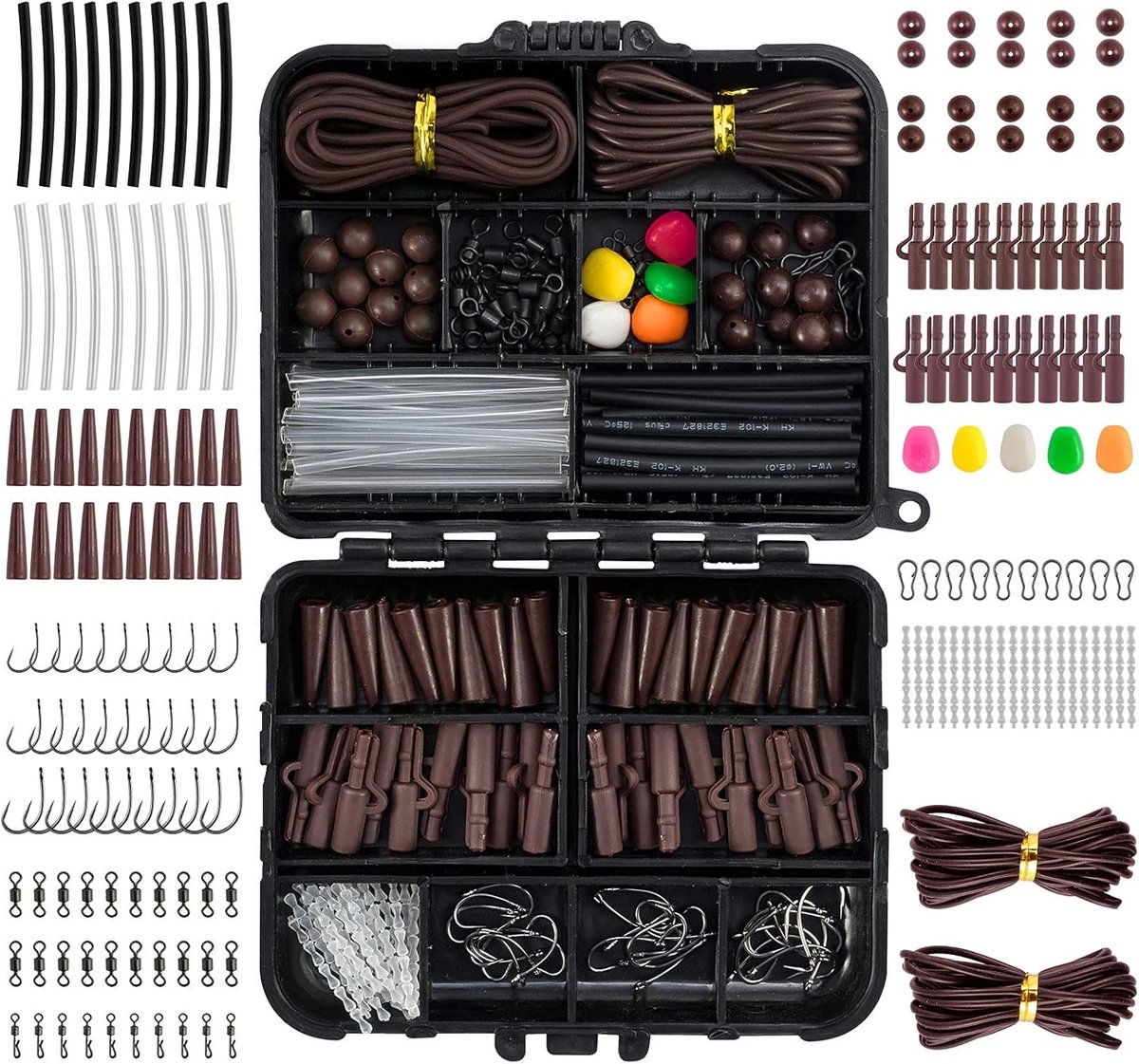 278-delige karpervisaccessoires, in doos, inclusief clips, haken, wervels, krimpkous en andere accessoires, karpervisgerei