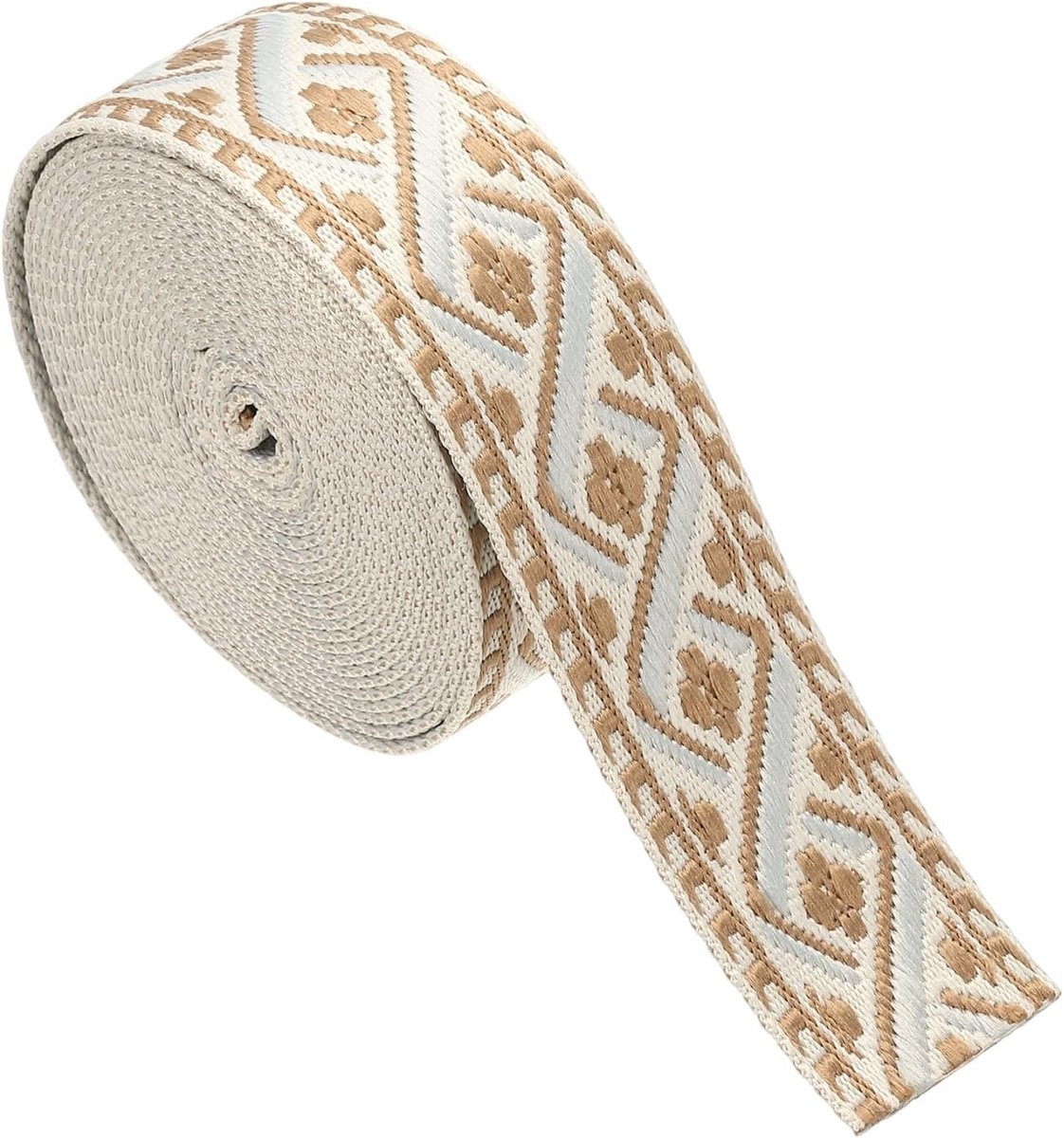 4.75 yards katoenen band 38 mm jacquard riem borduurwerk polyester riem voor handtassen tassen knutselen kleding crèmebruin