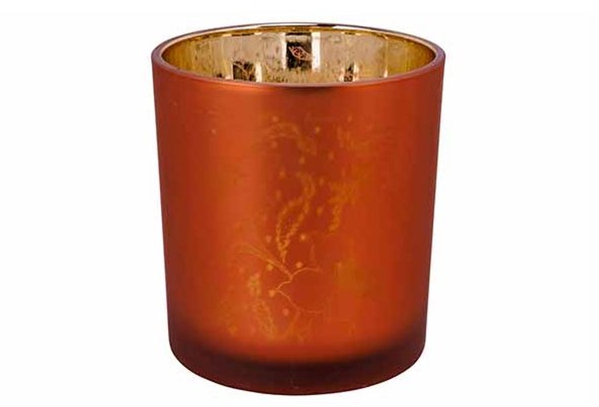 Theelichthouder Flowers Rood 7x7xh8cm Gl As