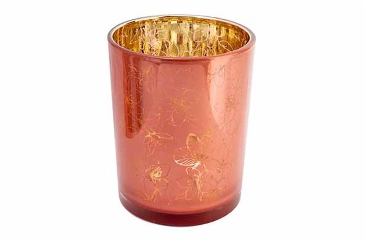 Theelichthouder Flowers Roze D10xh12,5cm Glas