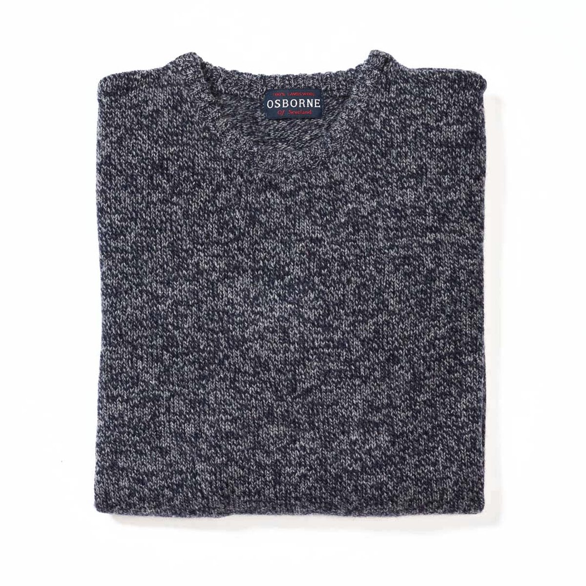 Osborne Knitwear Trui met vervilte ronde hals - Lamswol - Indigo Melange/Grey Mix - XL