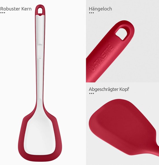 Extra Lange Siliconen Spatel met Stevig (Rood) - 315 ℃ Hittebestendige Keuken Spatel van Voedselkwaliteit,Naadloos anti Aanbak Rubber Kookgerei voor Frituren Pannenkoeken vis — afbeelding 4