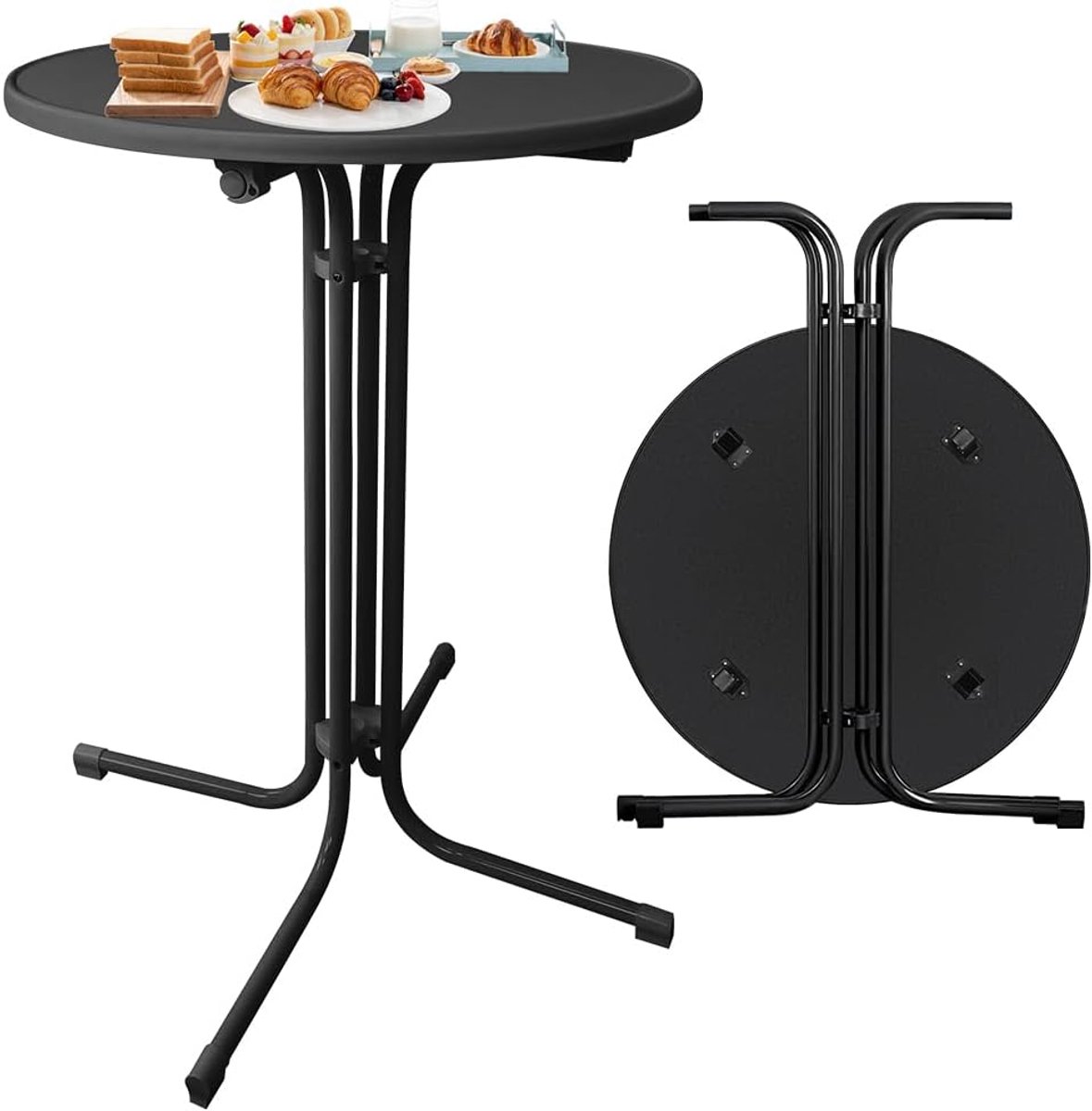 Stafel, diameter 80 cm, inklapbaar, bartafel, horeca, rond, klaptafel, spaanplaat, tafelblad, bistrotafel van gedurfd metaal, weerbestendig, hittebestendig, tuintafel, voor binnen en buiten,