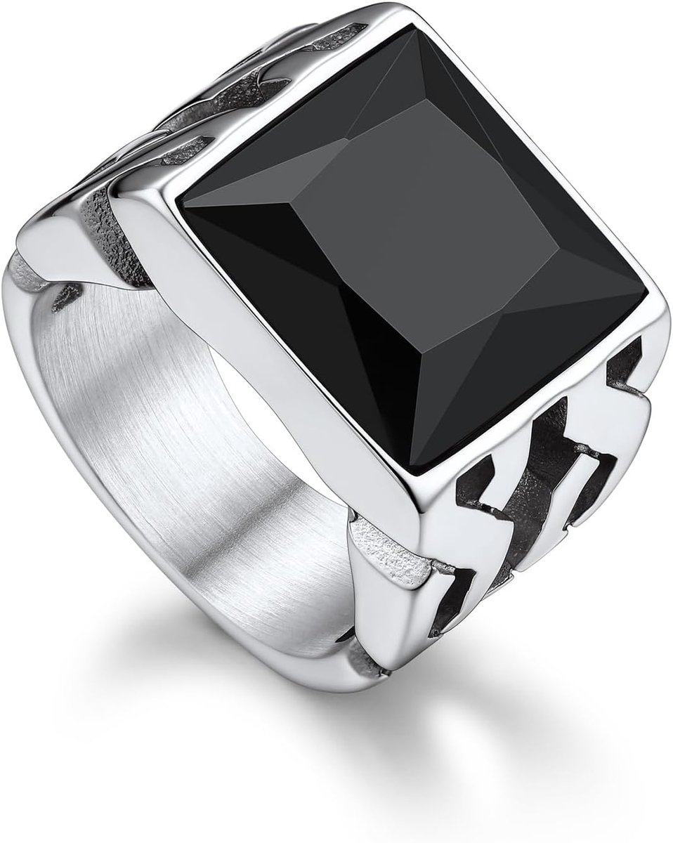 Ringen voor mannen, roestvrij staal soevereine ring fancy geslepen zirkonia ringen smaragd/zwarte onyx/robijn ring trouwring maat O tot Z+3 geschenkverpakking