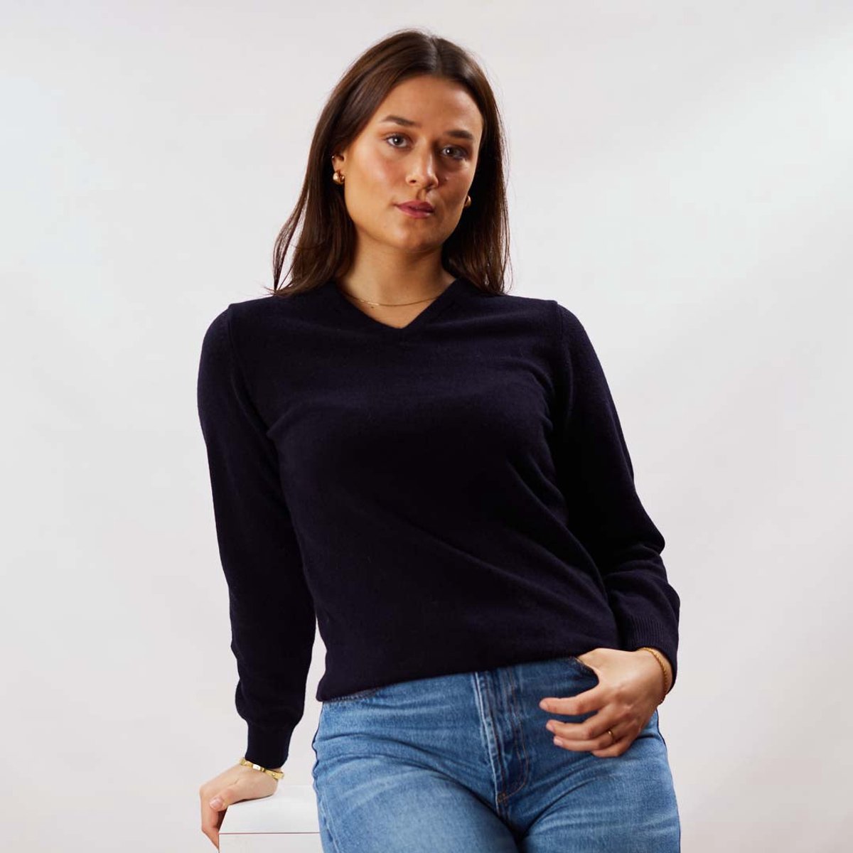 Osborne Knitwear Trui met V hals - Dames - Lamswol - Navy - S