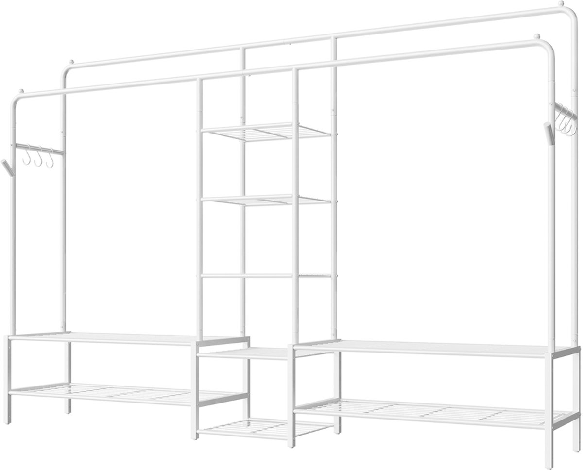 Kledingrek – open kledingkast – kapstok met 9 planken – Wit