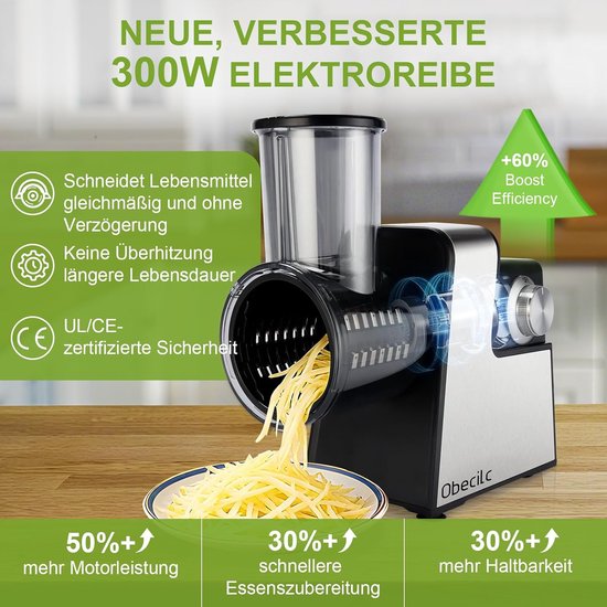 Elektrische Kaasrasp - Groentesnijder Notenmolen - Snel Maaltijden Bereiden - 300W Turbomotor 7 Messen - 30H cm - Kaas — afbeelding 2