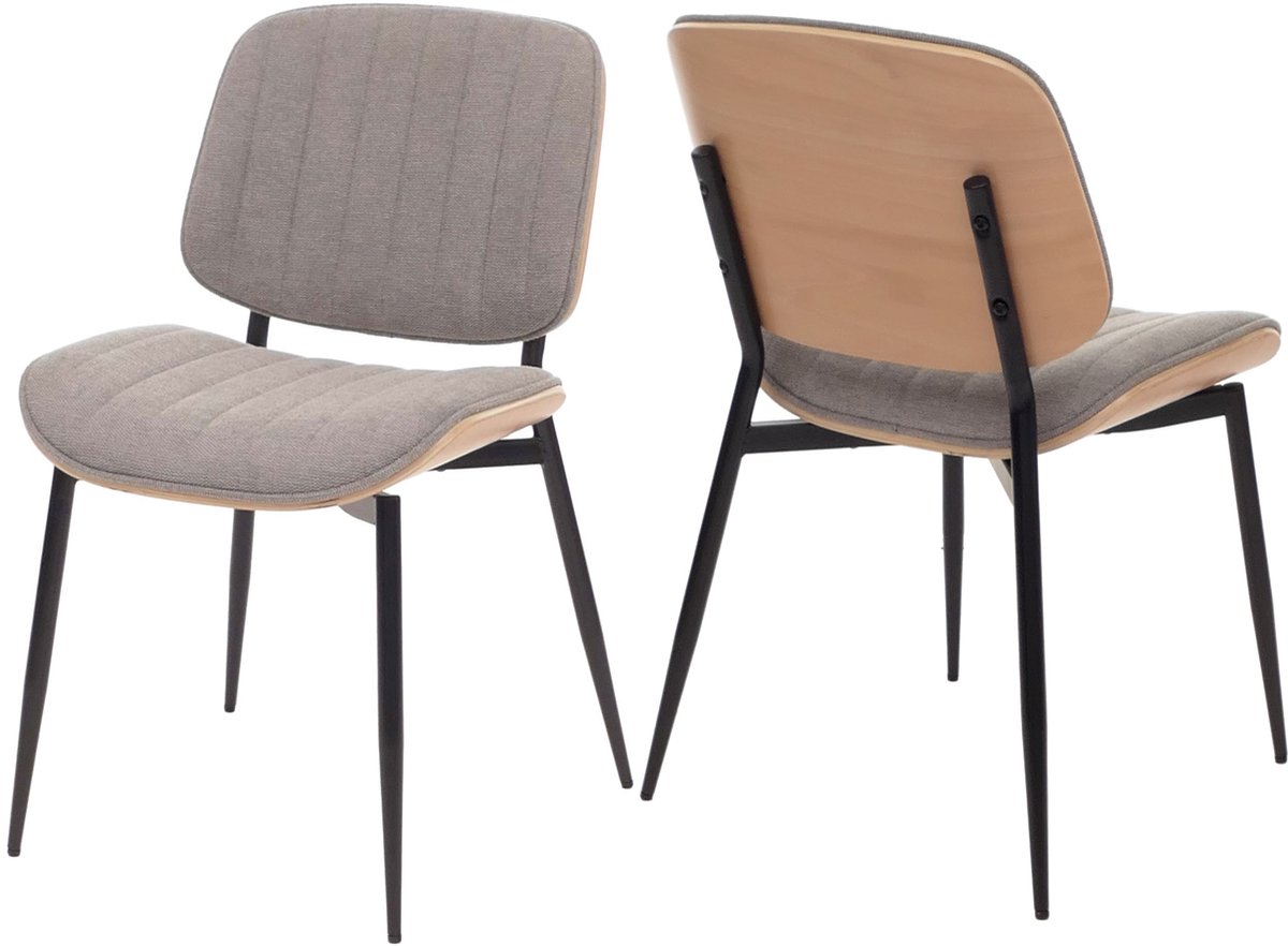 Set van 2 eetkamerstoelen MCW-O44, keukenstoel, gebogen hout, stof (370 g/m²) MVG ~ naturel, lichtgrijs