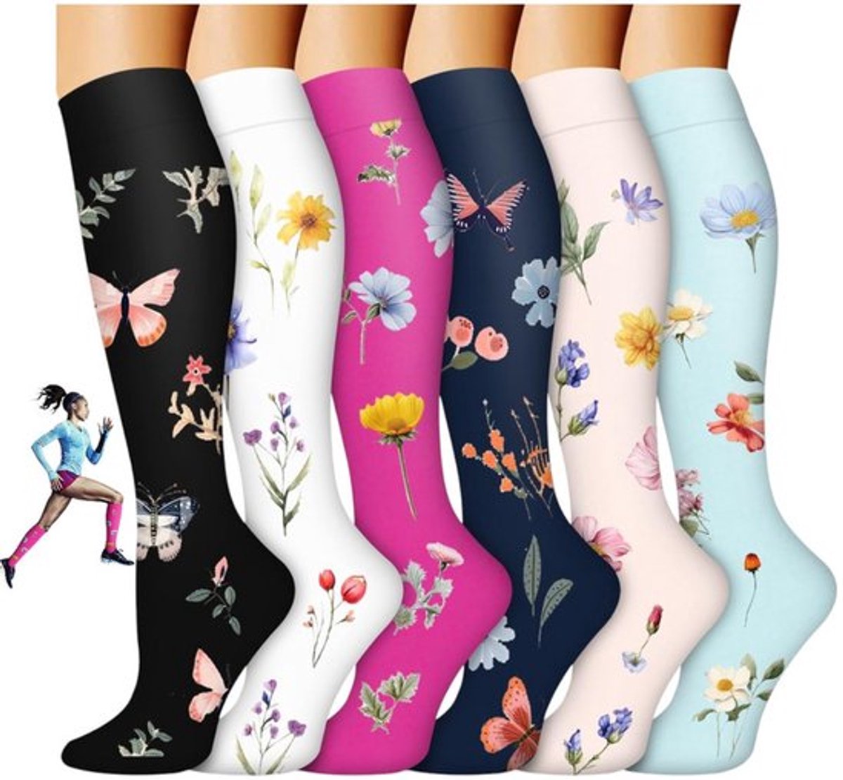 Verpakking van 6 paar - Sportcompressiesokken - Zeer elastische sokken - Kuitsokken - Unisex fietscompressiesokken - Bieden optimale ondersteuning voor hardlopen, fietsen en andere sporten - Maten L/XL