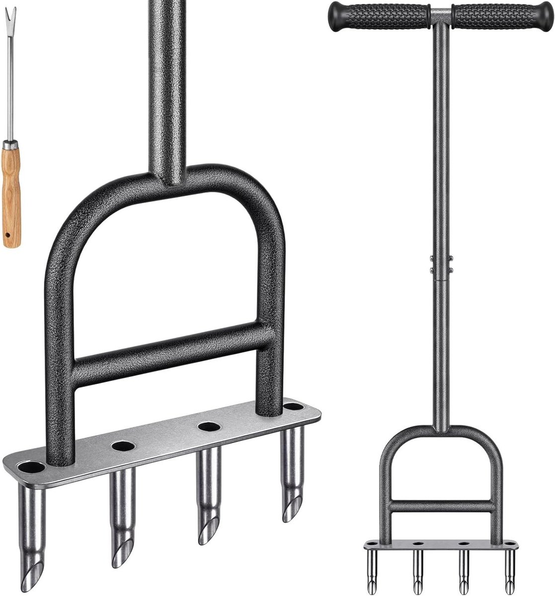 Gazonbeluchter Handmatig - Grasbeluchter Grondplugger - Gazon Onderhoud - Niet-gebogen T-handvat - 93 cm - Zwart