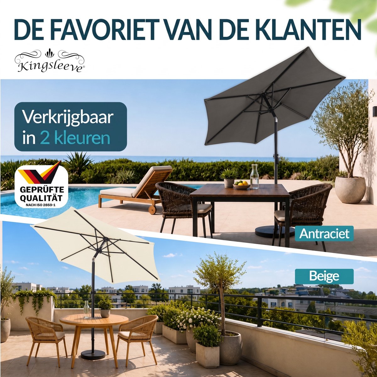 Kingsleeve Parasol 200 cm - Zwengel & Kantelmechanisme - Antraciet – foto 2