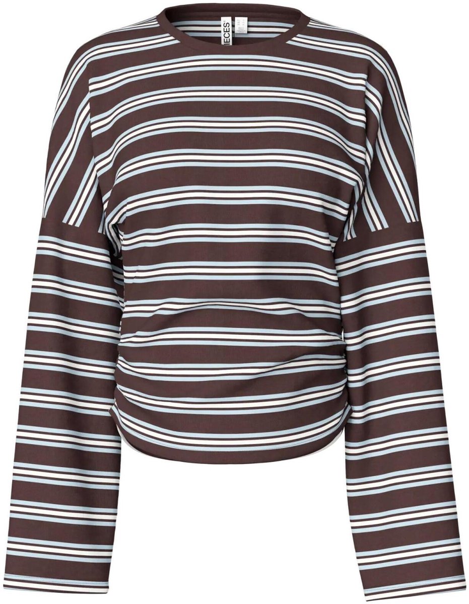 Pieces T-shirt Pcalli Ls O-neck Top 17167685 Chocolate Plum/winther Sky Cloud Dames Maat - M
