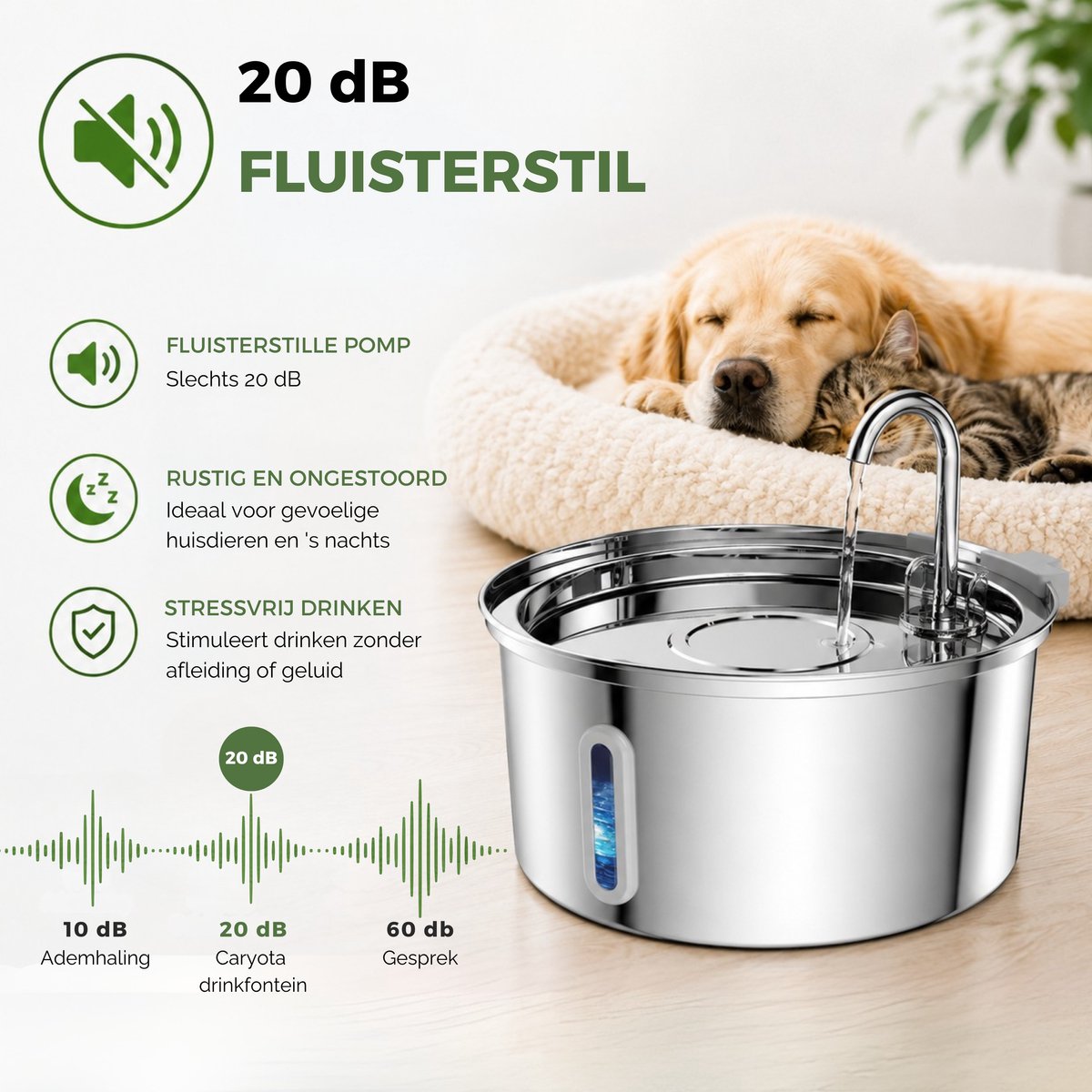 Caryota Drinkfontein Kat - Waterfontein met Venster - Waterdispender - Drinkbak Honden - Extra Stil < 20 dB - Kattenfontein 3.2 liter - BPA-vrij thumbnail 4