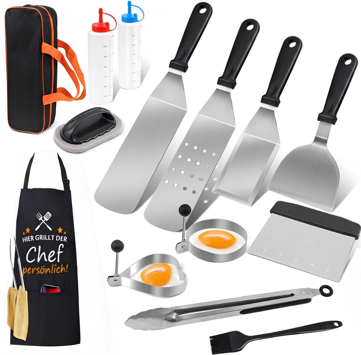 NIVA® BBQ Accessoires - Gereedschap voor Barbecue- Professioneel Cadeau voor Mannen - Zilver - 37cm x 28cm x 7cm