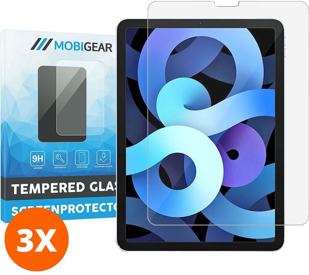 Mobigear Screenprotector geschikt voor Apple iPad Air 5 (2022) Glazen | Mobigear Screenprotector - Case Friendly (3-Pack)